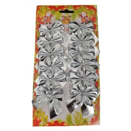 pretty colourful 12x Silver 6cm Christmas Bows Tree Decoration (Silver)