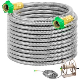 Garden Hose with Female to Female Connector - 50ft Metal Leakproof Leader Hose for Reel, Heavy Duty 304 Stainless Steel Flexible Water Pipe for Outdoor Garden Watering Car Pet Cleaning