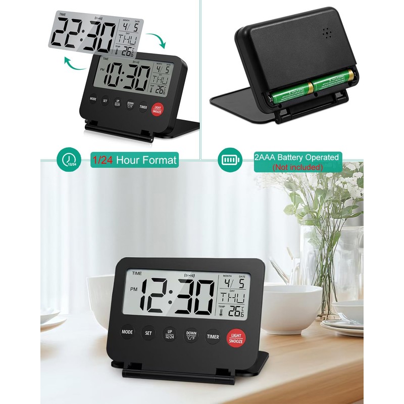 ORIA Digital Travel Alarm Clock, Battery Operated LCD Desk Clock,