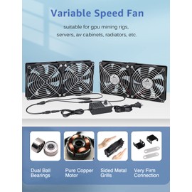 GDSTIME Big Airflow 4X 120mm Fans with 100V-240V AC Powered Speed Controller for DIY GPU Mining Rig Server Racks AV Cabinets TVs Routers Cooling Ventilation