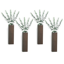 Dahey 4 Pack Wood Wall Planter Vase with Artificial Eucalyptus, Farmhouse Modern Wall Hanging Decor for Fake Plants Greenery, Living Room Bathroom Bedroom Kitchen Home Office Decoration