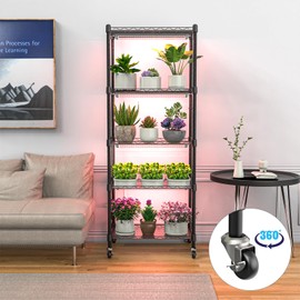sagrynfp Plant shelf with grow light, 5-Tier metal Plant Stand with 4-Pack 72W Full Spectrum Grow Lights, Auto Timer，Ladder Flower Pot Stand indoor 23.2" L x 13.4" W x 61.4" H