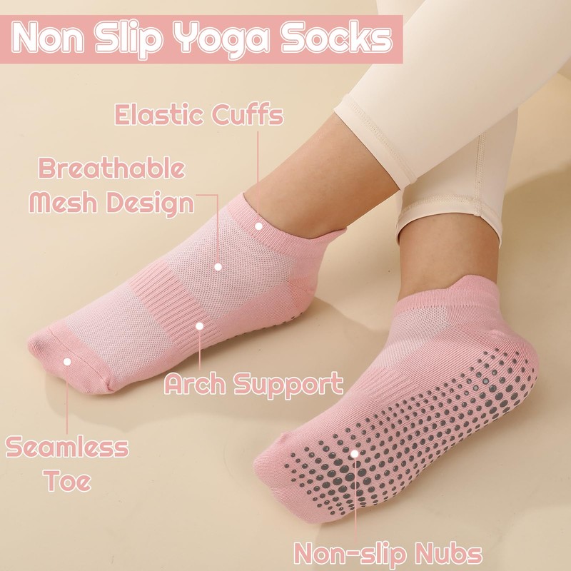6 Pairs Pilates Socks Yoga Socks Non Slip Women Grip