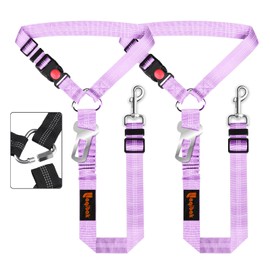 Removable Dog Seat Belt Harness for Car, 3 in 1 Pet Dog Car Seatbelt Leash, Retractable Restraint Secures to Vehicle Headrest & Adjustable Reflective Bungee Dog Seatbelt Tether, Purple