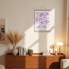 OFJE Pink Coastal Beach Seashell Poster Hanger Frame, Ocean Beachy Aesthetic Wall Decor Posters with Wooden Frames, Trendy Retro Preppy Beachy Wall Hanging Decor for Living Room Bedroom, 12x16 Inch