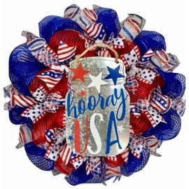 Hooray USA Patriotic Wreath Handmade Deco Mesh