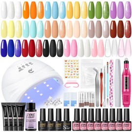 Gel Nail Polish Kit with U V Light and Drill 16PC Gel Nail Kit 4PC Poly Nail Gel Kit Starter Kit Slip Solution 4PC Base Top Coat Set Nail Stickers Complete Gel Manicure Kit Salon Home Gift for Women