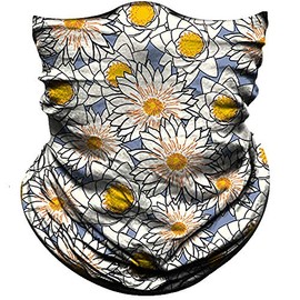 Obacle Bandana Face Mask Half Face Mask Dust Wind Sun Protection Durable Thin Neck Gaiter Seamless Tube Face Cover Mask for Men Women Motorcycle Fishing Bike Riding (Flower White Yellow Blue)