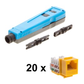 Easy Punch Down with Stainless Steel Blades For RJ45 LAN Cat6 / Cat5e Keystone Jacks + 20 Yellow Cat5e Keystones Jack Connectors Kit