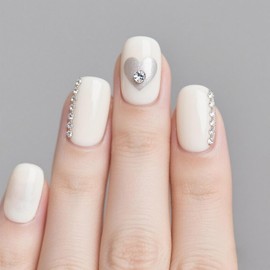 French Tip Press on Nails Medium Square Fake Nails White with Rhinestone Design Squoval Acrylic Full Cover False Nails for Wedding 24 Pieces