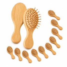 Zimtty Mini Bamboo Hair Brush Bulk, Wooden Paddle Detangling Brush with Anti Static Bristles for Scalp Massage, Travel Hairbrush for Women Men Kids Party Favors, Bridesmaid Gifts Wedding Gifts 12 Pack