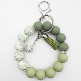 Unpafcxddyig Silicone Bead Keychain Bracelet Women Wristlet Key Ring Bangle Chains with Tassel,army green