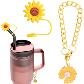 HINZIC 8mm Sunflower Straw Topper and Daisy Flower Pendant, Reusable Silicone Straw Cover Cap Valentines Wedding Mothers Drinking Water Cup Accessories