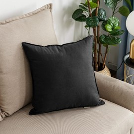 Jeanerlor Solid Cotton Linen Decoration 18"x18" Throw Pillow Cushion Case Special Pillow Cover Delicate Decorative Pillowcase for Couch/Bed/Chair,(45 x 45cm), Black