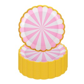 PHUNAT 50PCS Pink and White Party Plates 7 Inch (18cm) - Decorative Paper Plates for Birthday, Baby Shower, Bridal Shower - Pink Themed Tableware, Party Supplies & Decorations