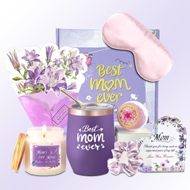 Neekiko Gifts for Mom, 9PCS Birthday Mothers Day Gifts for Mom from Daughter Son Husband, Unique Lavender Relaxing Spa Gift Basket Set, Best Mom Ever Tumbler Gift Set, Mama Mother in Law Gift