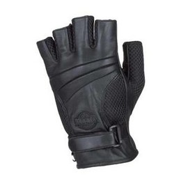 Billys Biker Gear Fingerless Leather Motorcycle Gloves with Gel Palm (Size L, LG, Large)