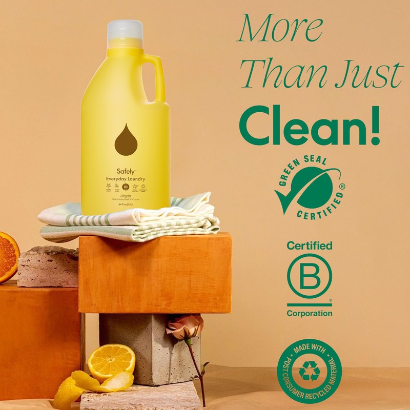 Safely Everyday Laundry Detergent Liquid Soap,Bright 1 Pack–Plant Powered,Natural &