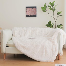 Beige Faux Fur Throw Blanket, Beige 50" x 60" Fluffy Blanket Throw, Shaggy Plush Decorative Couch Blanket, Cute Furry Throw Holidy Fuzzy Lap Blanket for Kids Women Men Teen Girls