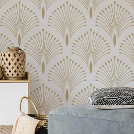 Golden Plumes Wall Stencil - Wall Stencils for Painting Large Pattern - Deco Wall Stencil - Large Wall Stencil (Large)