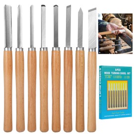8 Pcs Wood Lathe Tools - Wood Turning Tools for Lathe with Steel Blades, Woodworking Tools for Beginners & Professionals