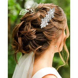 2Pcs Silver Crystal Pearl Hair Clips for Women Sparkly Rhinestone Flower Hair Barrettes French Bride Hair Clip Hair Accessories for Valentines Wedding Prom