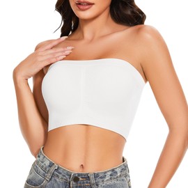 Kitfore Bandeau Bra for Women Strapless Wireless Bras Seamless Comfort Padded Tube Top Bra White