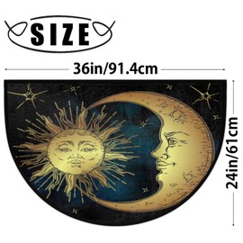 Half Round Rugs Ancient Antique Sun Moon Star Semicircular Indoor Door Mat Entryway Welcome Mat Non-Slip Half Round Low Profile Door Mat for Patio High Traffic Areas