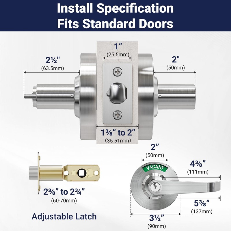 Keyed Commercial Privacy Indicator Door Lock, Heavy Duty Vacant Occupied