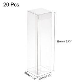 MECCANIXITY Plastic Retail Boxes 1.5"x1.5"x5.4" (38x38x138 mm) Gift Box with Protecting Film for Candy, Cookies, Christmas, Wedding, Party Wrapping Clear Pack of 20