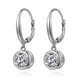 jiamiaoi 18 Carat White Gold Plated Pearl Earrings, Silver 925, Hanging Pearl Earrings, Women's Pearl Earrings, Silver Hanging Pearl Earrings, Hoop Earrings with Pearl, 10 mm Silver Earrings, Pearl,