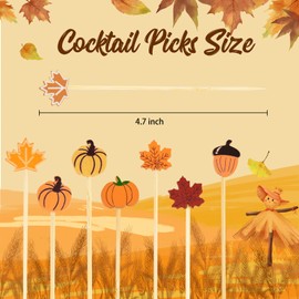 Cocktail Picks 100PCS Fall Pumpkins Maple Leaves 4.7 Inch Fancy Bamboo Appetizer Toothpicks Party Supplies Decorations Fruit Skewers for Fall Thanksgiving Day (FALL)