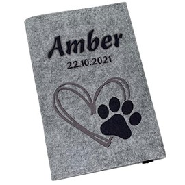 Heimtierausweis H√ºlle filz EU personalisiert Impfpass Hund Katze mit Namen Herz Schwarz Hell