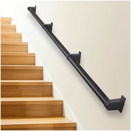 SDNBHT Industrial Stair Railing Metal Hand Rails for Indoor Stairs Wall Mount Staircase Handrails 1.5" Pipe Stair Handrail for Steps Black Aluminum Stairway Railing for Outdoor & Indoor Stairs 10ft