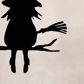 Tiudium Iron Silhouette Cute Witch and Cat Garden Stake on the Branch Yard Art Decor, Tree Stump Plug-In, for Garden Courtyard