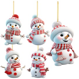 NAUZE 5Pieces 2D Snowman Christmas Ornament Acrylic Xmas Tree Decoration Kit with String Cute Xmas Tree Charms Craft Hanging Bauble Decor for Outdoor Indoor
