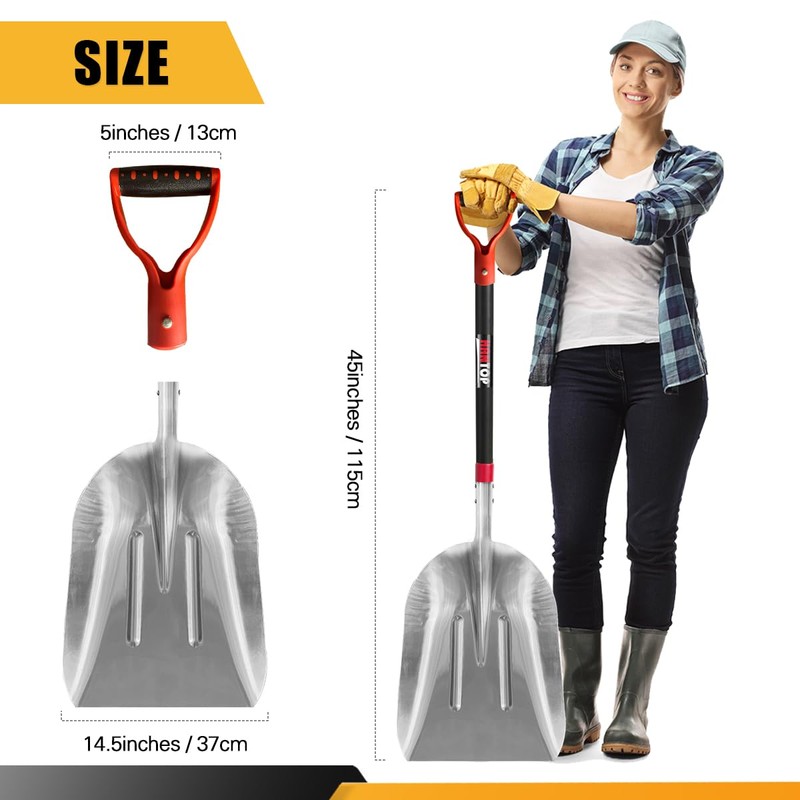HANTOP Large Scoop Aluminium Snow Shovel for Driveway Snow Removal