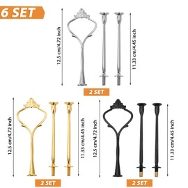 6 Sets 3 Tier Cake Stand Hardware Tiered Tray Plate Hardware Kit Heavy Metal Cake Fruit Food Plate Stand Fitting Stacking Kit for Serving Dessert Cupcake Dish Food(Simple,Black, Silver, Gold)