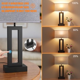Nightstand Table Lamps for Bedrooms Set of 2 - Touch Bedside Lamp with USB C+A, 3 Way Dimmable Living Room Lamps for End Tables Set of 2, Modern Night Stand Lamps for Bed Side Guest Room(Grey)