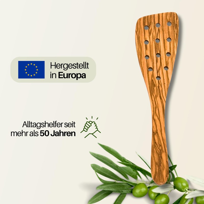 Hansi/Olive Wood Spatula Curved with 12 Holes
