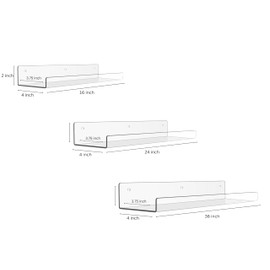 Rebecca Luxurious Acrylic Floating Shelves for Wall - 2 Pack of 36" x 2" x 4" - 5mm Thick Clear Book Shelf for Bathroom, Bedroom, Nursery, Kids Room with Easy Installation Hardware – Cute Bookshelf