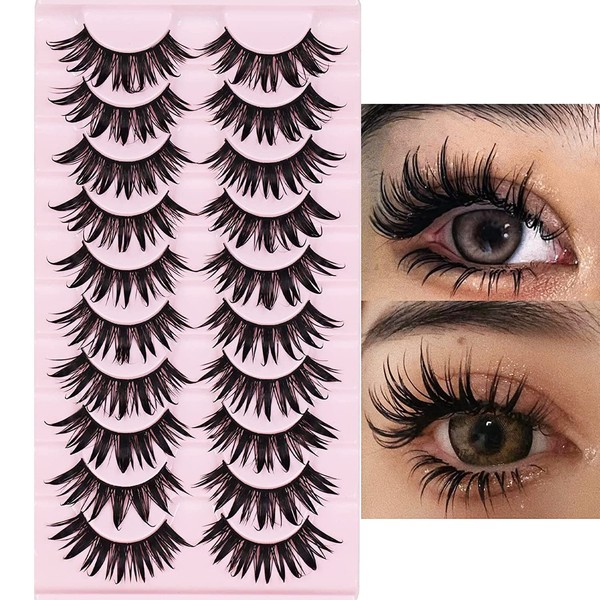 10 Pairs Manga Lashes Wet Look Japanese Style Cosplay Spiky