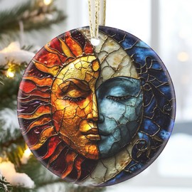 3.5 Inch Ceramic Sun and Moon Ornament, Christmas Ornament, Christmas Decoration, Christmas Tree Ornament, Heirloom Keepsake, Gift Exchange, Gift Idea, Bauble Present