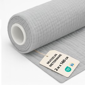 Muslin Fabric Sold by the Metre 2 m x 160 cm - Cotton Fabric Fabrics for Sewing Ideal for Bed Linen Blanket Children Cloth Table Runner Lightweight Cotton Fabric Muslin Fabric Grey