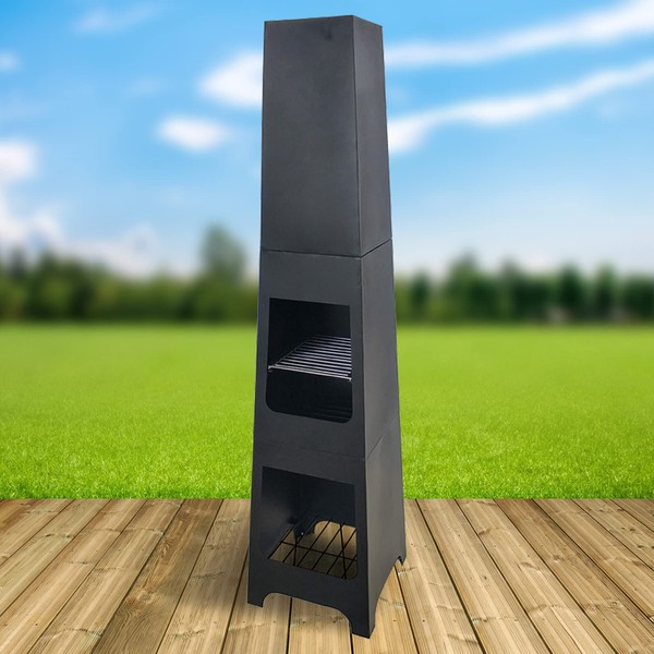 Fire & Dine Steel Chimenea Fire Pit & BBQ Grill With Rain Cover