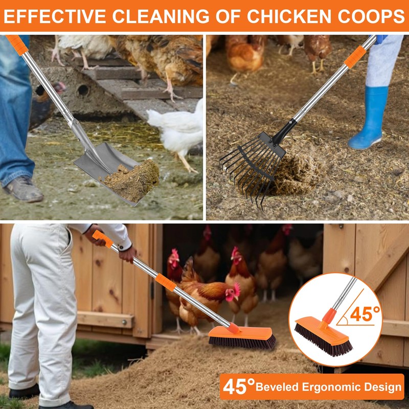 Chicken Poop Scooper Shovel Rake Scrub Brush for Chicken Coop