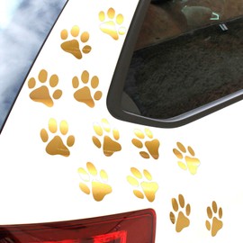 Set of 12 Dog Paws 6 x 6 cm Paw Paw Dog Cat Sticker for Car Motorcycle Wall Laptop Furniture (K015 Gold)