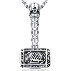 Viking Necklace Men's 925 Sterling Silver Thor's Hammer / Tree of Life / Compass / Odin / Wolf / Celtic Knot Pendant Necklace Amulet Nordic Mythology Viking Jewellery for Men Women, Sterling Silver,