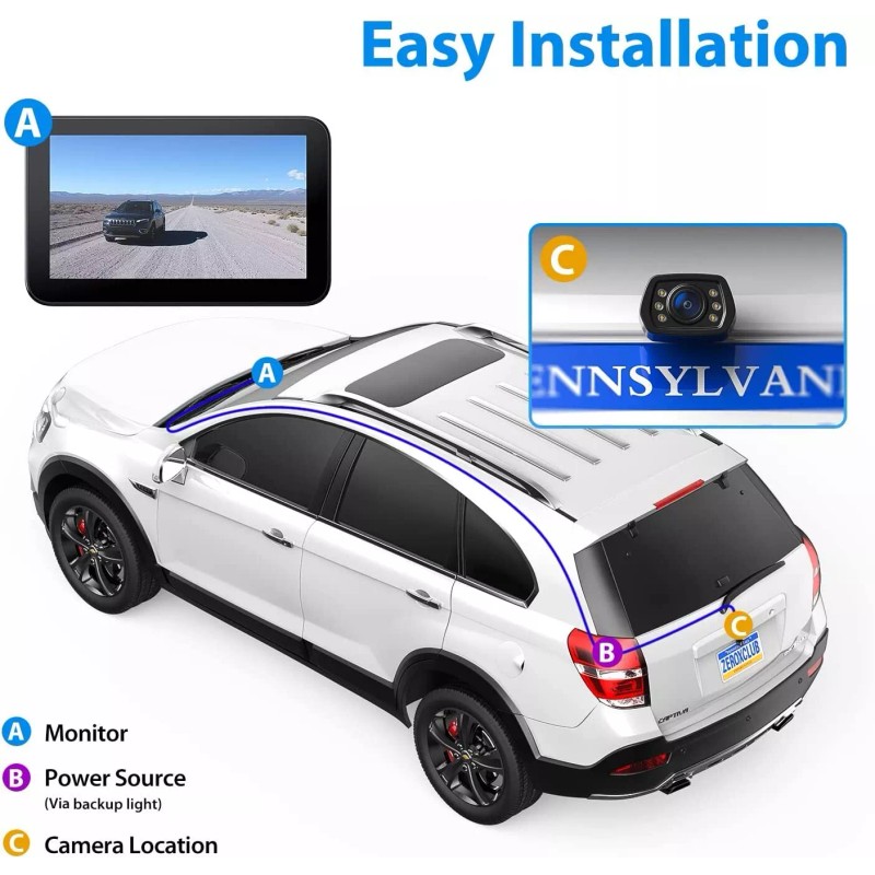 ZEROXCLUB Backup Camera Kit Rear View Camera HD 7 inch