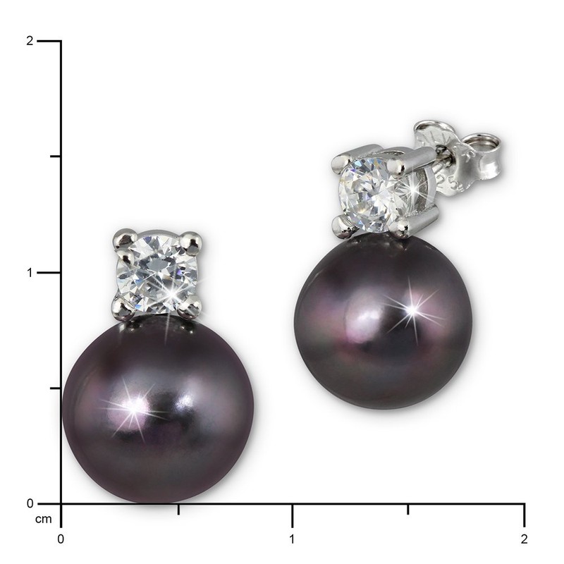 SilberDream SDO1738S Women's Silver Stud Earrings Zirconia Pearl Black, Sterling